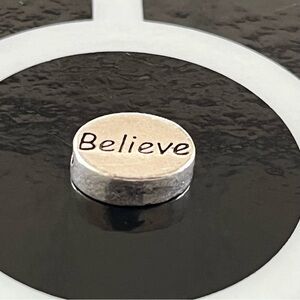 Sterling Silver Double Sided Engraved Oval Believe Inspirational Charm Bead